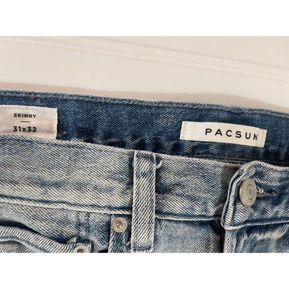 Pacsun Skinny Blue Jeans Distressed - Size Men's 31X32 - Picture 2 of 8